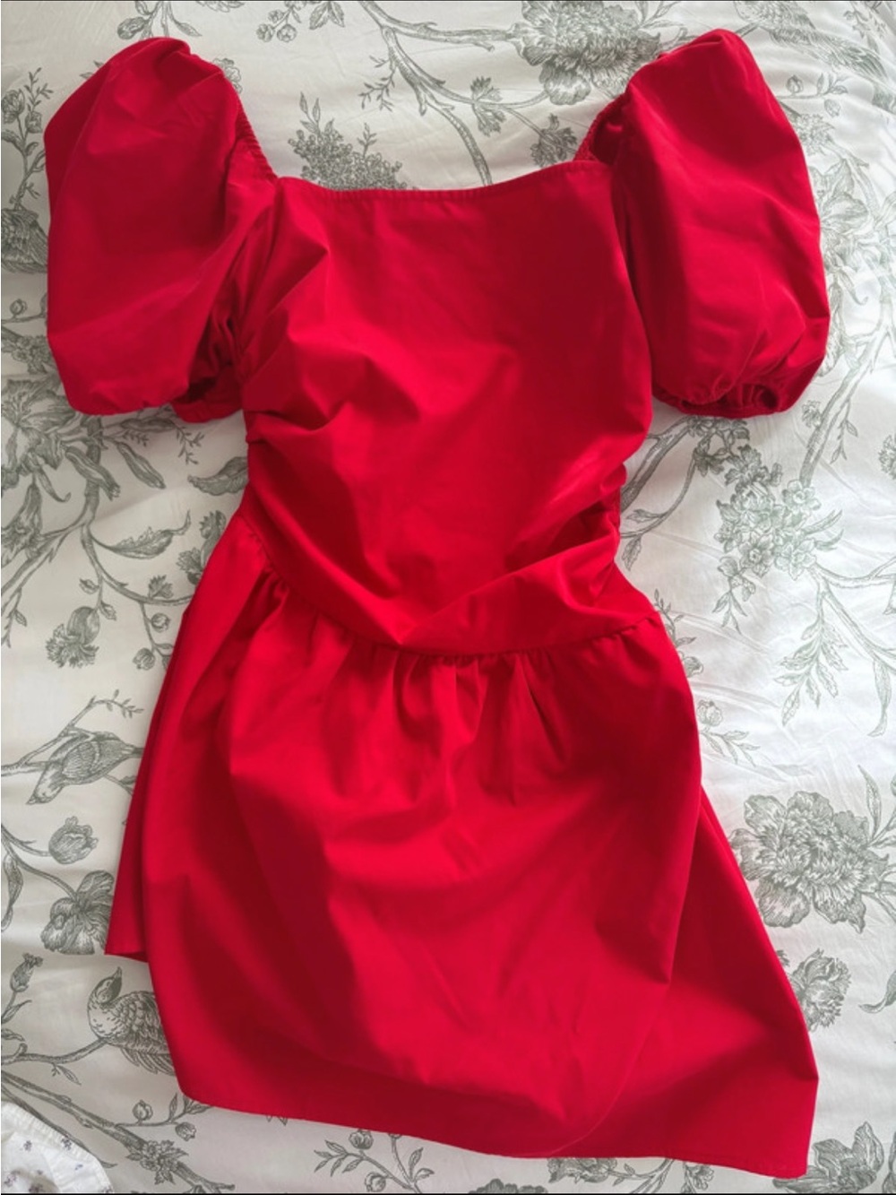 Red Puff-Sleeve Women's Dress